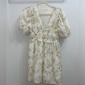 Blu Pepper Off White Floral Sundress Puff Sleeve Tiered Cottagecore Women's M